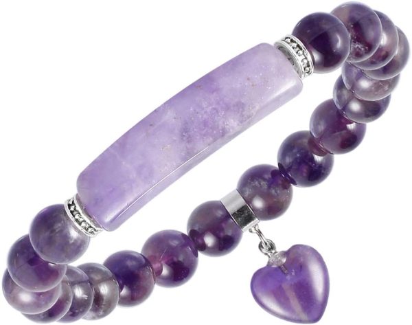 TUMBEELLUWA Healing Stone Bracelet 8mm Beads Chakra Crystal Energy Heart Charm Bracelet Handmade Jewelry for Women