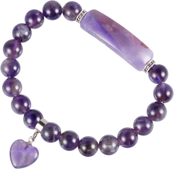 TUMBEELLUWA Healing Stone Bracelet 8mm Beads Chakra Crystal Energy Heart Charm Bracelet Handmade Jewelry for Women - Image 3