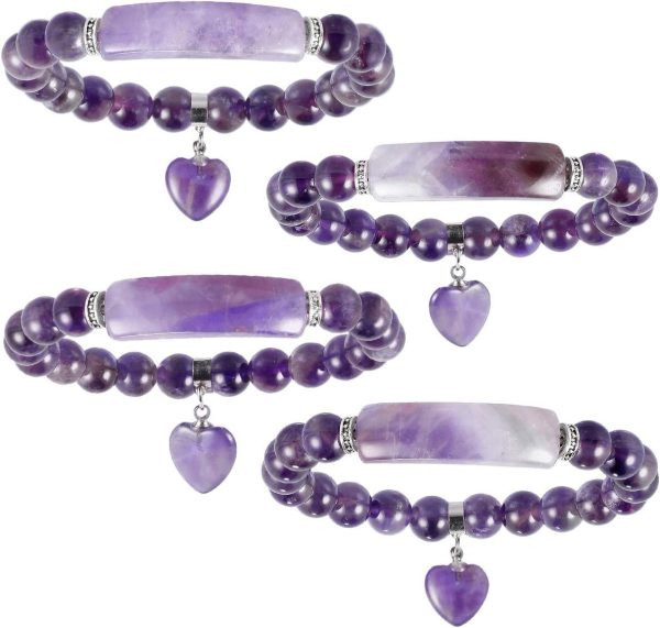 TUMBEELLUWA Healing Stone Bracelet 8mm Beads Chakra Crystal Energy Heart Charm Bracelet Handmade Jewelry for Women - Image 4