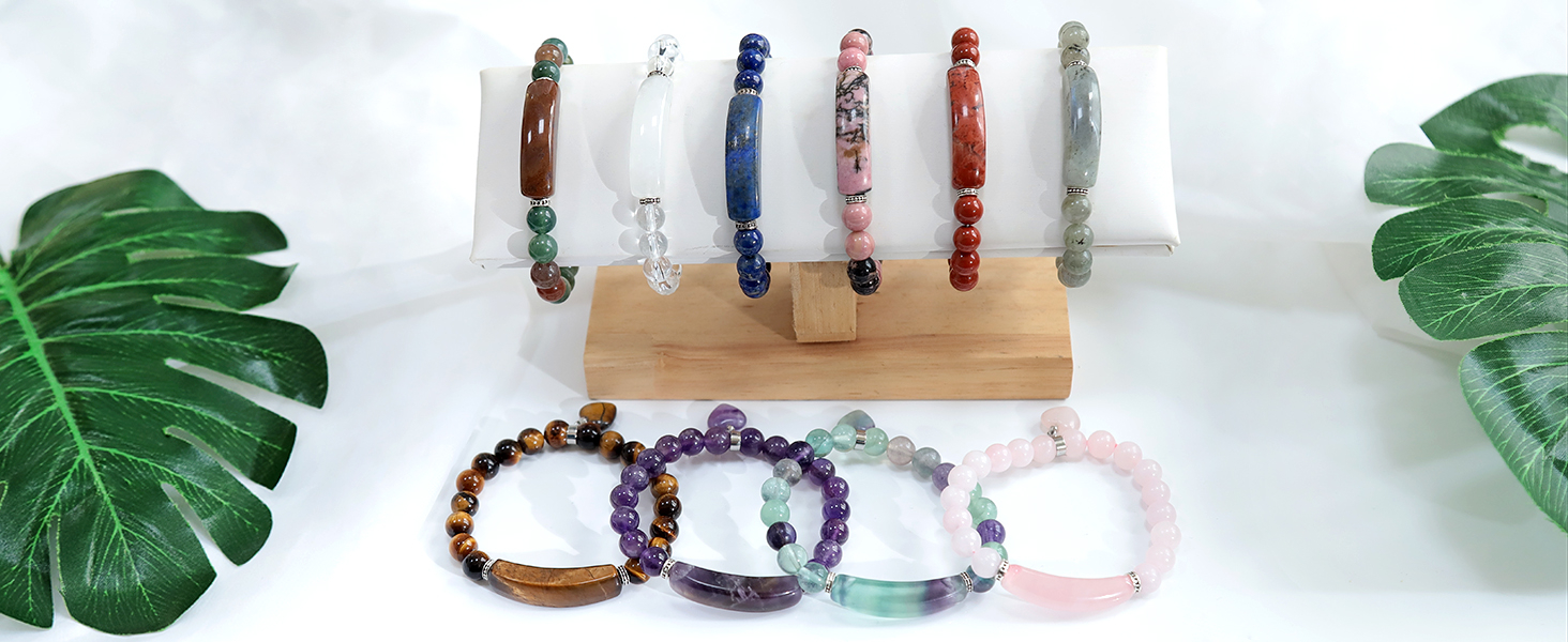 TUMBEELLUWA Healing Stone Bracelet 8mm Beads Chakra Crystal Energy Heart Charm Bracelet Handmade