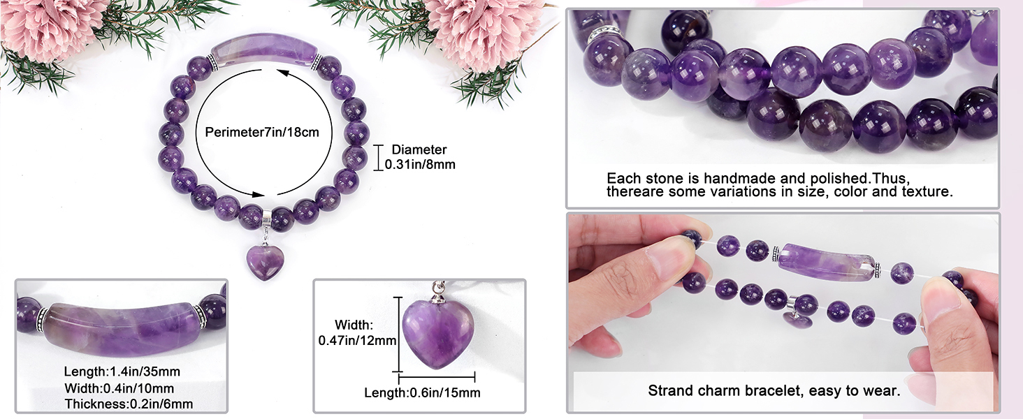 Amethyst Rose Quartz Crystal Beaded Chakra Bracelets Natural Healing Energy Lotus Charm Beads Stone