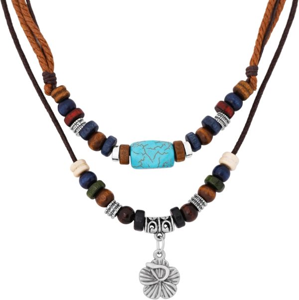 MINACHI Layered Boho Wood Bead Choker Necklace, Hollow Flower Charm, Personality Jewelry for Men and Women - Image 8
