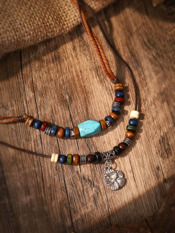 MINACHI Layered Boho Wood Bead Choker Necklace, Hollow Flower Charm, Personality Jewelry for Men and Women - Image 12
