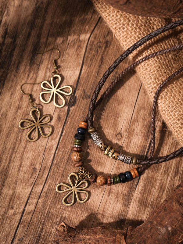 MINACHI Layered Boho Wood Bead Choker Necklace, Hollow Flower Charm, Personality Jewelry for Men and Women - Image 19