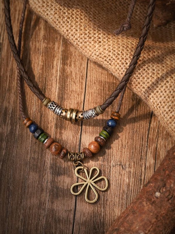 MINACHI Layered Boho Wood Bead Choker Necklace, Hollow Flower Charm, Personality Jewelry for Men and Women - Image 20
