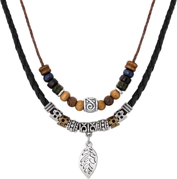 MINACHI Layered Boho Wood Bead Choker Necklace, Hollow Flower Charm, Personality Jewelry for Men and Women - Image 22