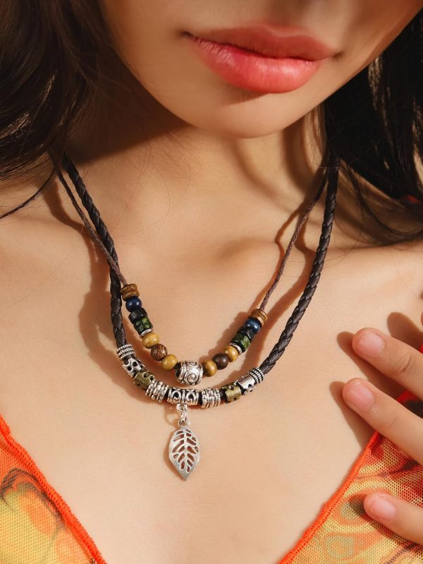 MINACHI Layered Boho Wood Bead Choker Necklace, Hollow Flower Charm, Personality Jewelry for Men and Women - Image 25