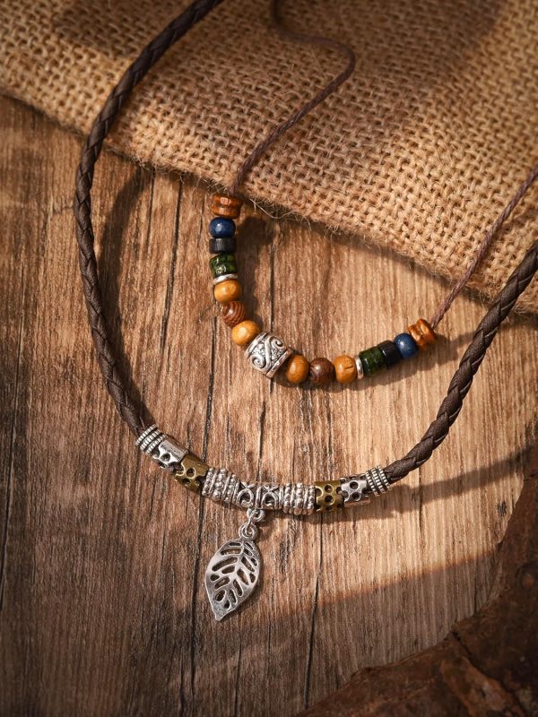 MINACHI Layered Boho Wood Bead Choker Necklace, Hollow Flower Charm, Personality Jewelry for Men and Women - Image 26