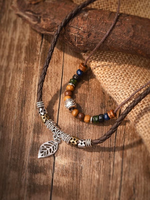 MINACHI Layered Boho Wood Bead Choker Necklace, Hollow Flower Charm, Personality Jewelry for Men and Women - Image 27