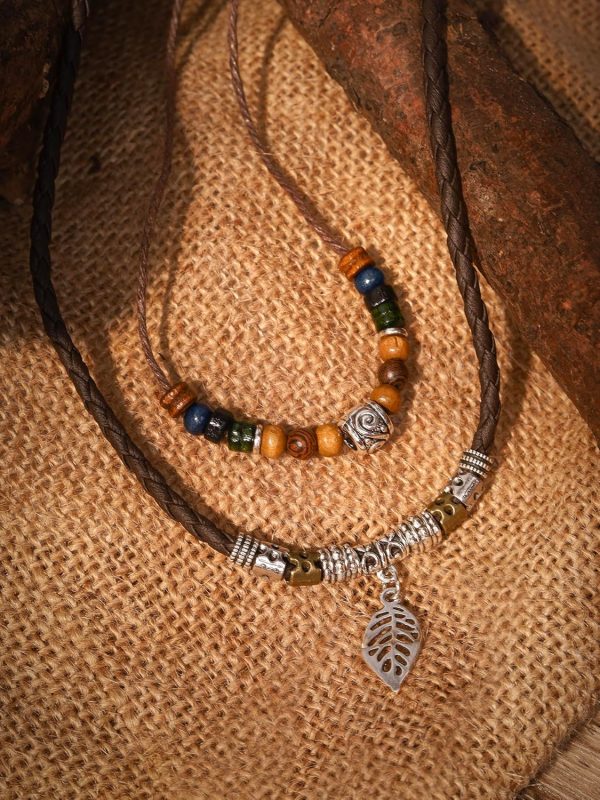 MINACHI Layered Boho Wood Bead Choker Necklace, Hollow Flower Charm, Personality Jewelry for Men and Women - Image 28