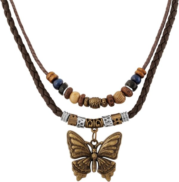 MINACHI Layered Boho Wood Bead Choker Necklace, Hollow Flower Charm, Personality Jewelry for Men and Women - Image 29