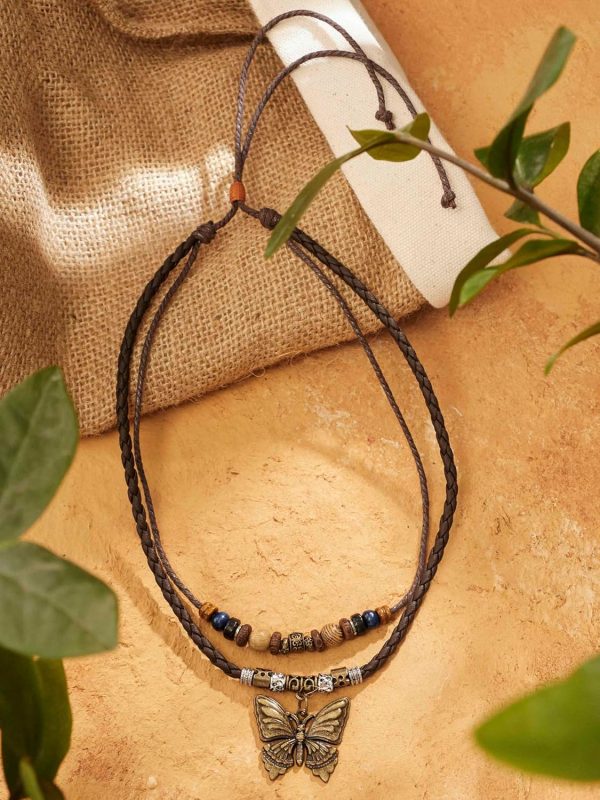 MINACHI Layered Boho Wood Bead Choker Necklace, Hollow Flower Charm, Personality Jewelry for Men and Women - Image 35