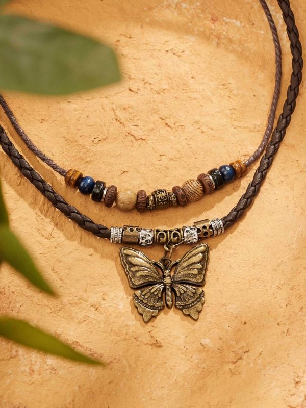 MINACHI Layered Boho Wood Bead Choker Necklace, Hollow Flower Charm, Personality Jewelry for Men and Women - Image 36
