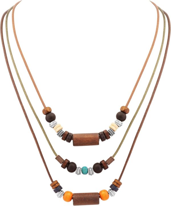 MINACHI Layered Boho Wood Bead Choker Necklace, Hollow Flower Charm, Personality Jewelry for Men and Women - Image 37