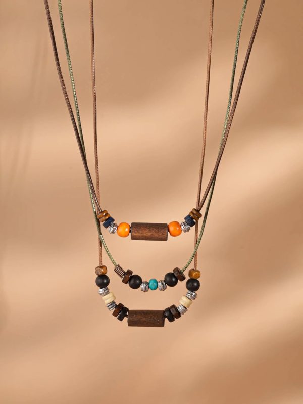 MINACHI Layered Boho Wood Bead Choker Necklace, Hollow Flower Charm, Personality Jewelry for Men and Women - Image 41