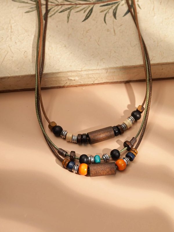 MINACHI Layered Boho Wood Bead Choker Necklace, Hollow Flower Charm, Personality Jewelry for Men and Women - Image 42