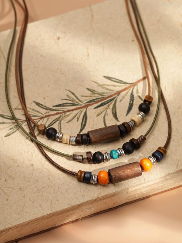 MINACHI Layered Boho Wood Bead Choker Necklace, Hollow Flower Charm, Personality Jewelry for Men and Women - Image 43