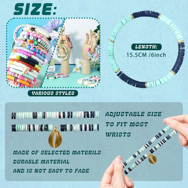 48 Pcs Surfer Heishi Bracelets Clay Beaded Bracelet Stackable Rainbow Friendship Preppy Bracelets Beach Summer Jewelry for Women - Image 2