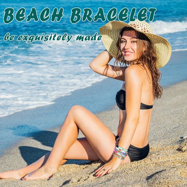 48 Pcs Surfer Heishi Bracelets Clay Beaded Bracelet Stackable Rainbow Friendship Preppy Bracelets Beach Summer Jewelry for Women - Image 3