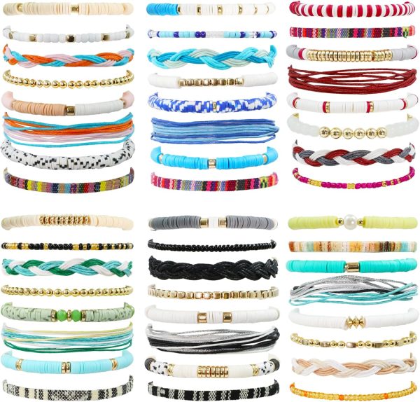 48 Pcs Surfer Heishi Bracelets Clay Beaded Bracelet Stackable Rainbow Friendship Preppy Bracelets Beach Summer Jewelry for Women - Image 7