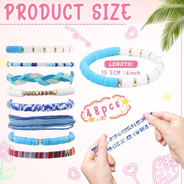 48 Pcs Surfer Heishi Bracelets Clay Beaded Bracelet Stackable Rainbow Friendship Preppy Bracelets Beach Summer Jewelry for Women - Image 8