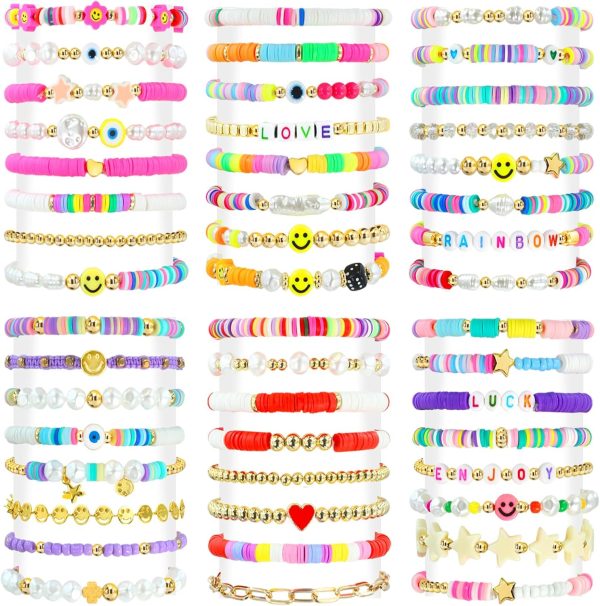 48 Pcs Surfer Heishi Bracelets Clay Beaded Bracelet Stackable Rainbow Friendship Preppy Bracelets Beach Summer Jewelry for Women - Image 14