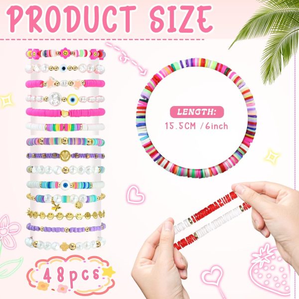 48 Pcs Surfer Heishi Bracelets Clay Beaded Bracelet Stackable Rainbow Friendship Preppy Bracelets Beach Summer Jewelry for Women - Image 15