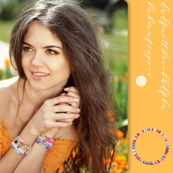 48 Pcs Surfer Heishi Bracelets Clay Beaded Bracelet Stackable Rainbow Friendship Preppy Bracelets Beach Summer Jewelry for Women - Image 17