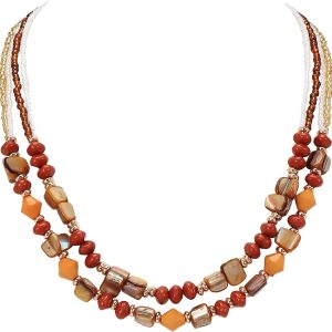 Coiris Layered Shell Beaded Necklaces for Women Handmade Boho Colored Bead Choker Necklace Holiday Style Costume Jewelry for Women