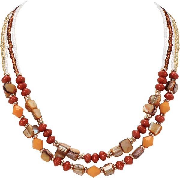 Coiris Layered Shell Beaded Necklaces for Women Handmade Boho Colored Bead Choker Necklace Holiday Style Costume Jewelry for Women