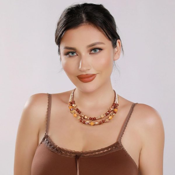 Coiris Layered Shell Beaded Necklaces for Women Handmade Boho Colored Bead Choker Necklace Holiday Style Costume Jewelry for Women - Image 3