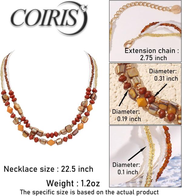 Coiris Layered Shell Beaded Necklaces for Women Handmade Boho Colored Bead Choker Necklace Holiday Style Costume Jewelry for Women - Image 4