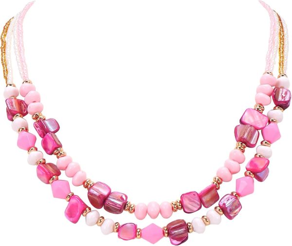 Coiris Layered Shell Beaded Necklaces for Women Handmade Boho Colored Bead Choker Necklace Holiday Style Costume Jewelry for Women - Image 7