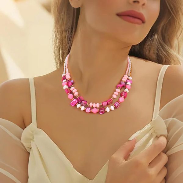 Coiris Layered Shell Beaded Necklaces for Women Handmade Boho Colored Bead Choker Necklace Holiday Style Costume Jewelry for Women - Image 8