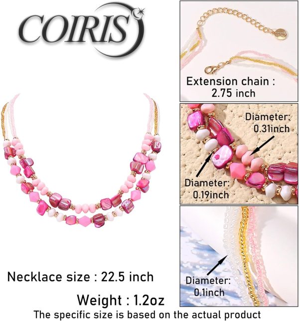Coiris Layered Shell Beaded Necklaces for Women Handmade Boho Colored Bead Choker Necklace Holiday Style Costume Jewelry for Women - Image 12
