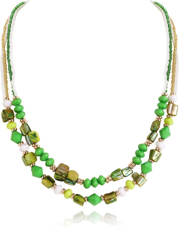 Coiris Layered Shell Beaded Necklaces for Women Handmade Boho Colored Bead Choker Necklace Holiday Style Costume Jewelry for Women - Image 26