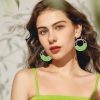 Raffia Hoop Earrings for Women Fun Boho Summer Beach Earrings Lightweight Handmade Straw Wicker Rattan Dangle Earrings Statement Geometric Round Drop Earrings - Image 9