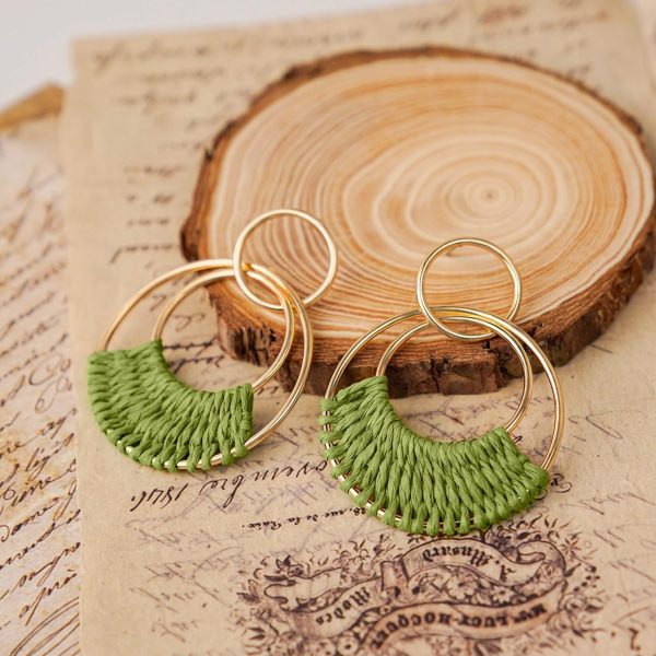 Raffia Hoop Earrings for Women Fun Boho Summer Beach Earrings Lightweight Handmade Straw Wicker Rattan Dangle Earrings Statement Geometric Round Drop Earrings - Image 10