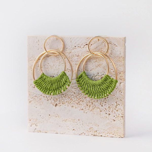 Raffia Hoop Earrings for Women Fun Boho Summer Beach Earrings Lightweight Handmade Straw Wicker Rattan Dangle Earrings Statement Geometric Round Drop Earrings - Image 11
