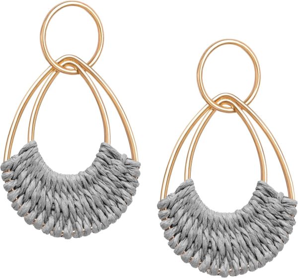 Raffia Hoop Earrings for Women Fun Boho Summer Beach Earrings Lightweight Handmade Straw Wicker Rattan Dangle Earrings Statement Geometric Round Drop Earrings - Image 13