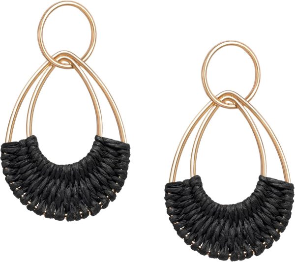 Raffia Hoop Earrings for Women Fun Boho Summer Beach Earrings Lightweight Handmade Straw Wicker Rattan Dangle Earrings Statement Geometric Round Drop Earrings - Image 19