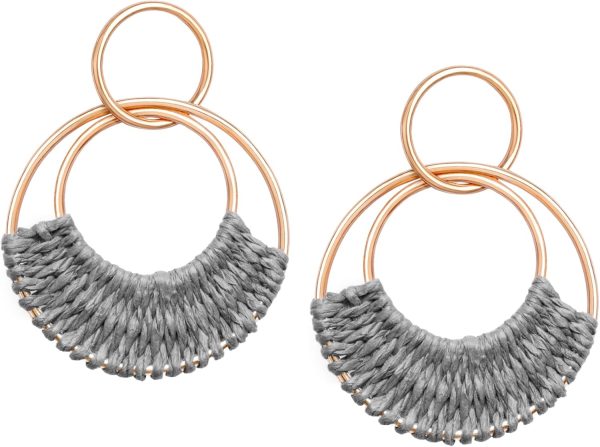 Raffia Hoop Earrings for Women Fun Boho Summer Beach Earrings Lightweight Handmade Straw Wicker Rattan Dangle Earrings Statement Geometric Round Drop Earrings - Image 24