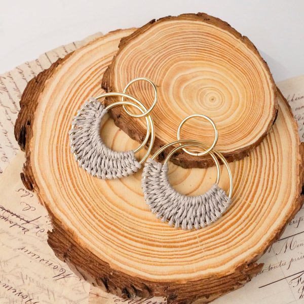 Raffia Hoop Earrings for Women Fun Boho Summer Beach Earrings Lightweight Handmade Straw Wicker Rattan Dangle Earrings Statement Geometric Round Drop Earrings - Image 26