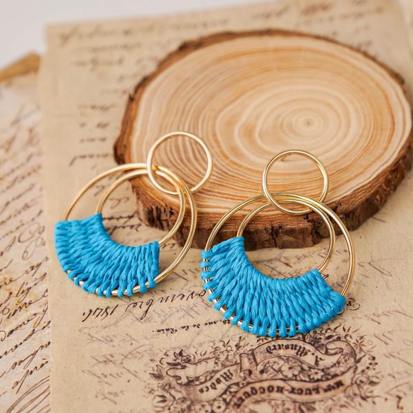 Raffia Hoop Earrings for Women Fun Boho Summer Beach Earrings Lightweight Handmade Straw Wicker Rattan Dangle Earrings Statement Geometric Round Drop Earrings - Image 32