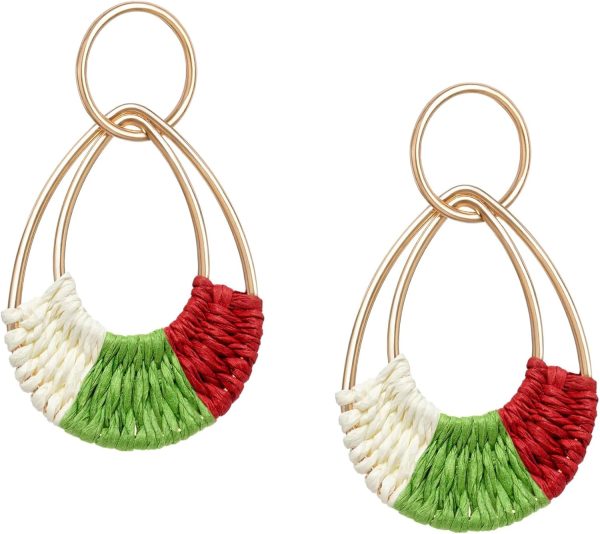 Raffia Hoop Earrings for Women Fun Boho Summer Beach Earrings Lightweight Handmade Straw Wicker Rattan Dangle Earrings Statement Geometric Round Drop Earrings - Image 36