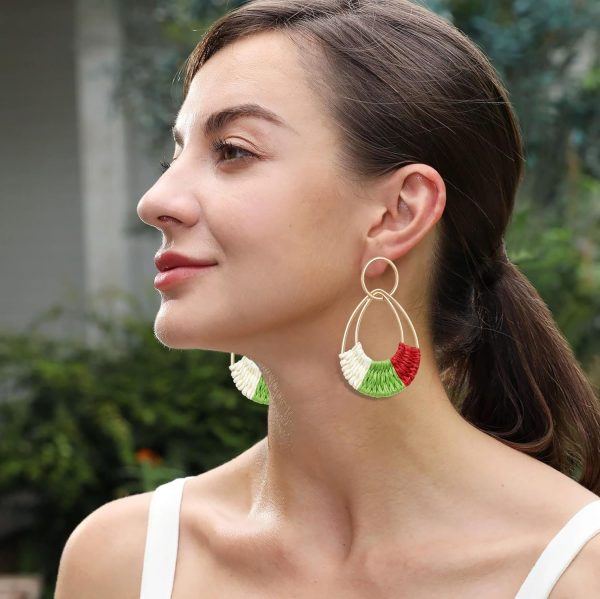 Raffia Hoop Earrings for Women Fun Boho Summer Beach Earrings Lightweight Handmade Straw Wicker Rattan Dangle Earrings Statement Geometric Round Drop Earrings - Image 37
