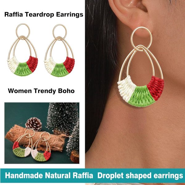 Raffia Hoop Earrings for Women Fun Boho Summer Beach Earrings Lightweight Handmade Straw Wicker Rattan Dangle Earrings Statement Geometric Round Drop Earrings - Image 42