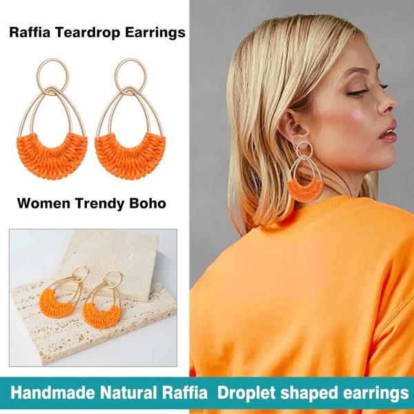Raffia Hoop Earrings for Women Fun Boho Summer Beach Earrings Lightweight Handmade Straw Wicker Rattan Dangle Earrings Statement Geometric Round Drop Earrings - Image 46