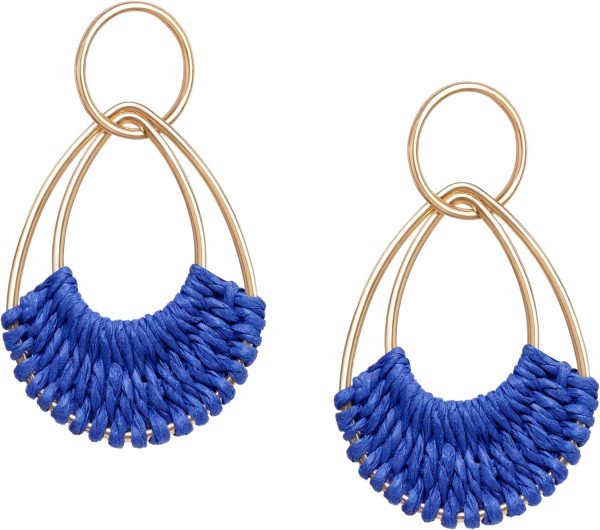 Raffia Hoop Earrings for Women Fun Boho Summer Beach Earrings Lightweight Handmade Straw Wicker Rattan Dangle Earrings Statement Geometric Round Drop Earrings - Image 49
