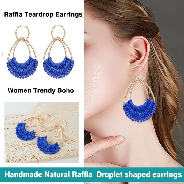 Raffia Hoop Earrings for Women Fun Boho Summer Beach Earrings Lightweight Handmade Straw Wicker Rattan Dangle Earrings Statement Geometric Round Drop Earrings - Image 51